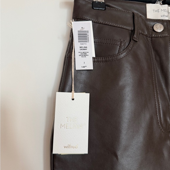 Aritzia Wilfred Melina Slim High Waisted Vegan Leather Pants Brown Chocolate - Picture 4 of 7